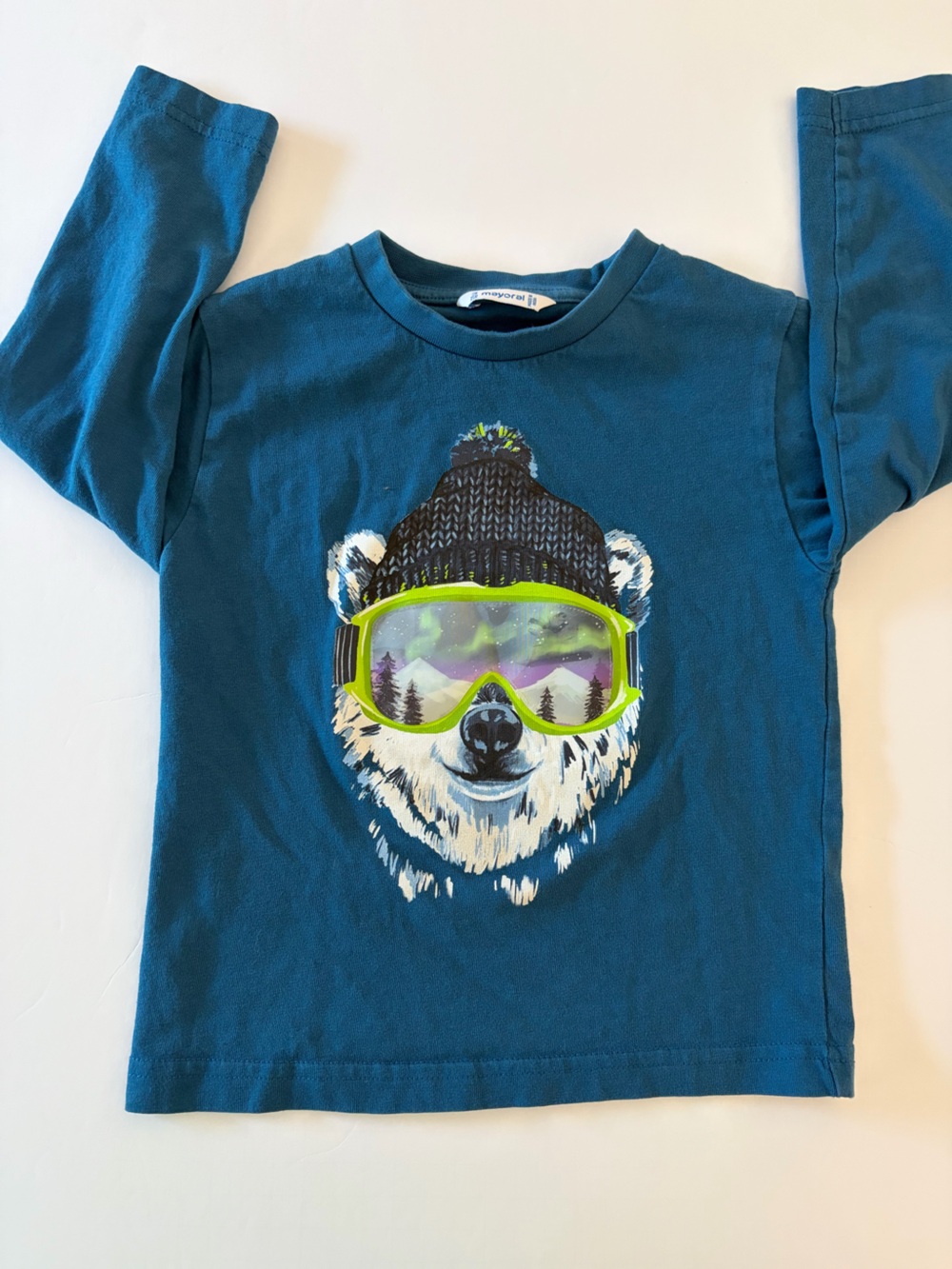 Mayoral Boys Blue Long sleeve Polar Bear T Shirt Size 3T 100% Cotton